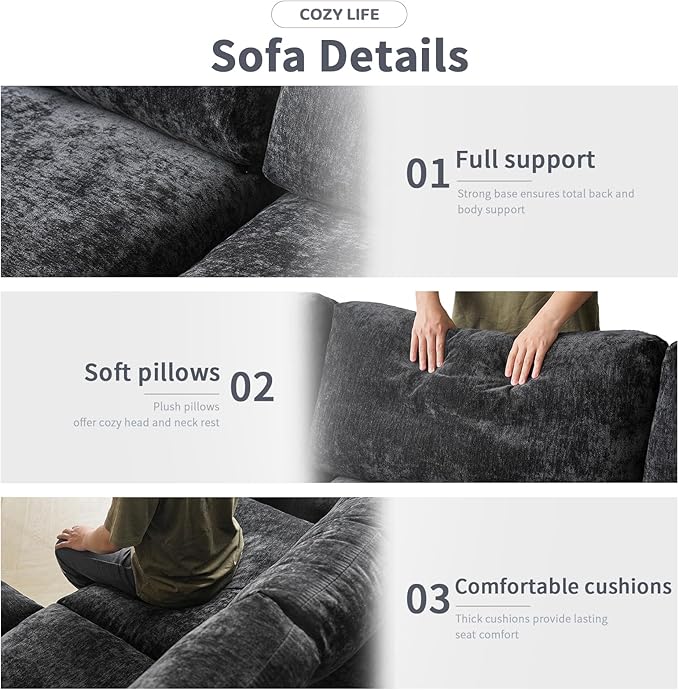 WJShome Cloud Sectional Couches for Living Room67 Convertible Love Seat 2 Seater Modular Sectional SofaDeep Seater Furniture SetsBlack