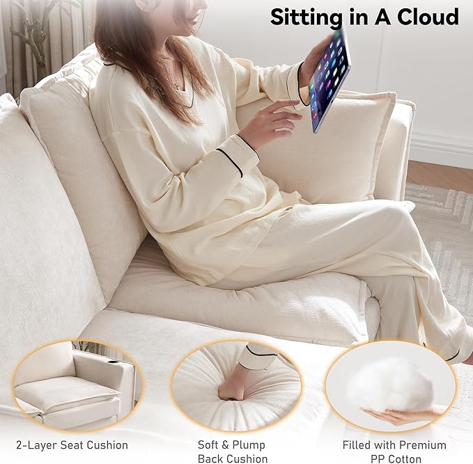65 Pull Out Sofa Bed Sleeper Sofa Couch 2-in-1 Convertible Chenille Loveseat with USB Charging Ports and Memory Foam Mattress Full Size Pullout Bed for Living Room Apartment or Office Beige