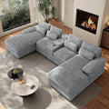 132 U Shaped Cloud Couch SectionalFluffy Plush 4 Seat Corduroy Sectional Couches for Living RoomComfy Corduroy Sofa with Double Chaise Lounge Storage Console Cup Holders USB Port（Grey）