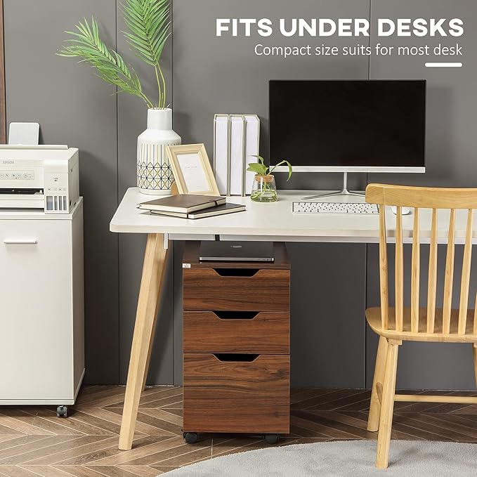 3 Drawer Office Storage Cabinet Under Desk Mobile File Cabinet with Casters - Brown Wood Grain
