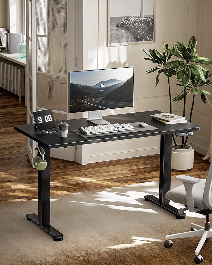 Marsail Electric Standing Desk Adjustable Height 48 * 24 Inch Sit Stand up Desk with 3 Memory Presets Headphone Hook and Comfortable Workspace for Home Office Furniture and Computer Desk.Natural