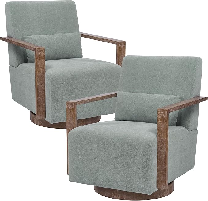 Chifee &amp Vingol 29.72 Swivel Accent Arm Chair Mid Century Modern Living Room Chair Set of 2 with Solid Wood Base &amp ArmrestGreen