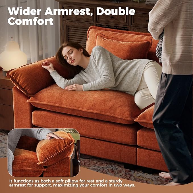 CDCASA 120 Modular Sectional Sofa Comfy Cloud Couch Oversized 3-Seater Chenille Deep Seat Sofa Bed for Living Room DIY Combination Terracotta Orange