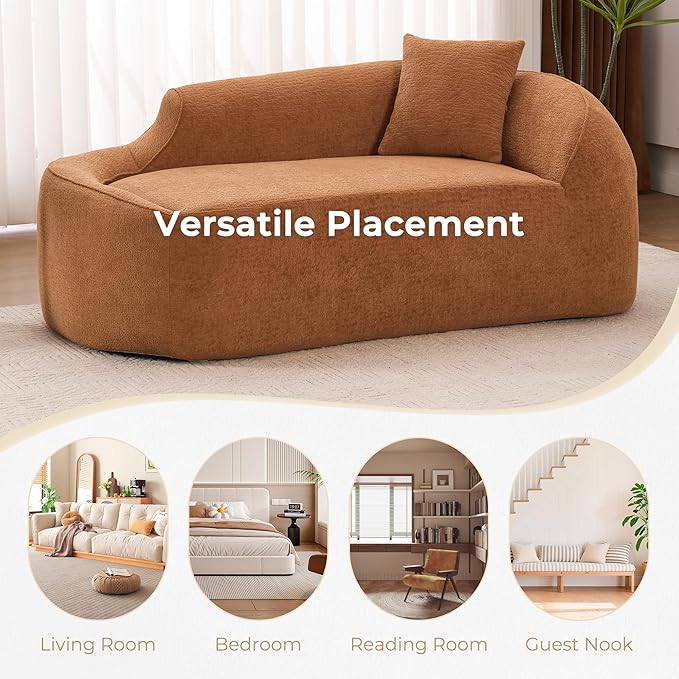 DEINPPA Modern Chaise Lounge with Pillow Chenille Comfy Cloud Couch for Living Room Bedroom Apartment No Assembly Needed-Orange | Lasting Support
