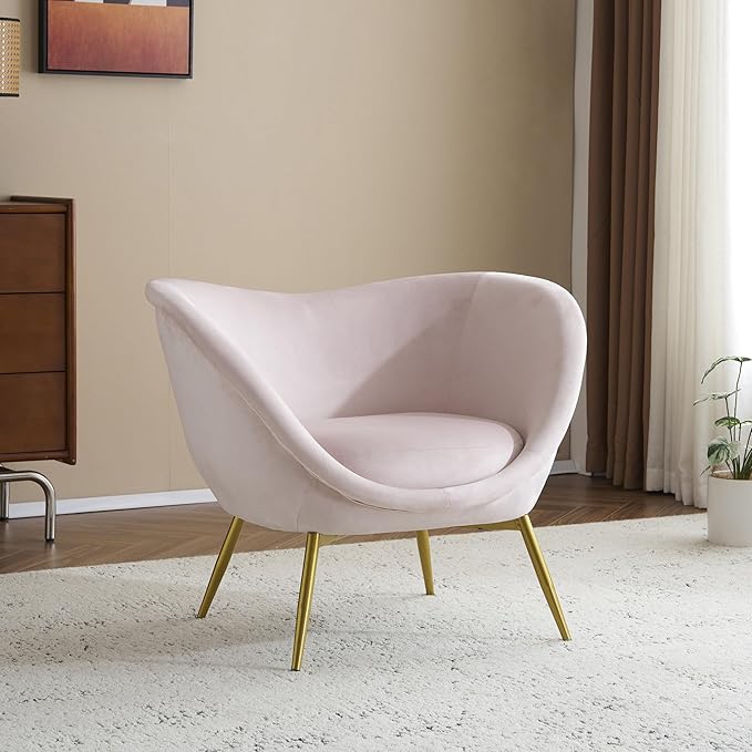 Modern Accent Chair for Living Room Lounge Chair for Bedroom with Gold Metal Legs Vanity Chair for Makeup Room Velvet Pink