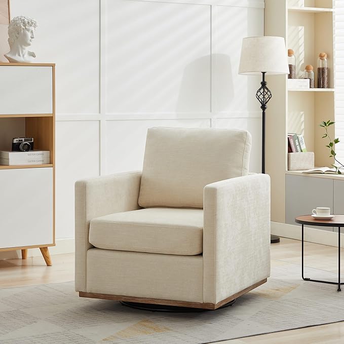 Aoiy &amp Wifon 30.7 W Swivel Accent Chair Mid Century Modern Swivel Chair for Living Room Comfy Small Accent Chair Wavy Chenille Beige