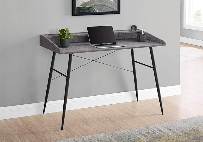 Computer Desk Home Office Laptop Storage Shelves 48 l Work Grey Stone Look Laminate Black Metal Contemporary Modern