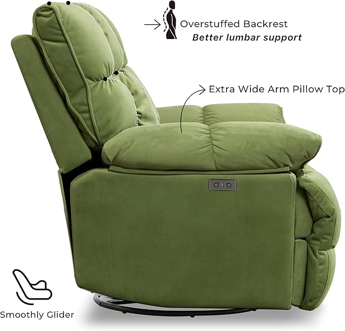 Dozzy Oversized Rocker Recliner ChairOverstuffed Rocking Chair Soft Padded Headrest and Armrest Manual Recliner Extra Large Living Room Chair Up to 350 LBS Power Green