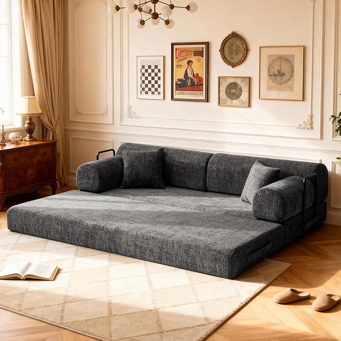 KEIKI 78 2Seat Sleeper Corduroy Sofa Couch for Living Room Apartment Living Family Friendly Homeowners Soft Plush Comfortable Cozy Relaxing Lounge Modern Contemporary Design Speckled Black