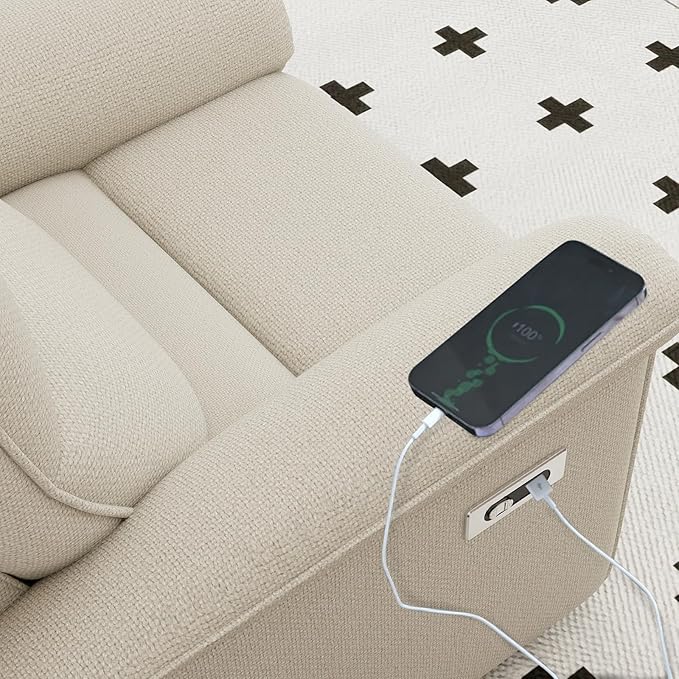 KEIKI Wall Hugger Recliner Chair Zero Wall Electric Recliner Chairs with USB Port Electric Recliner for Living Room Fabric Reclining Armchair for Small Space Beige