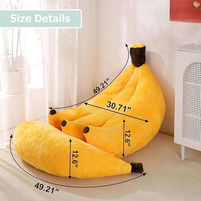 Banana Bean Bag Chair with Ottoman Floor Sofa Bed with Footrest Comfy Convertible Lounger for Teens &amp Adults Plush Couch for Bedroom Living Room or Dorm M-Yellow