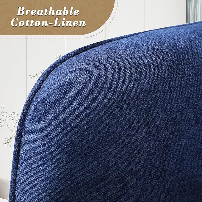 Athena Collection Wingback Accent Chair for Living Room Upholstered Arm Reading Chair for Adults Cozy Linen Fabric Armchair with Metal Legs for Bedroom Makeup Office Blue