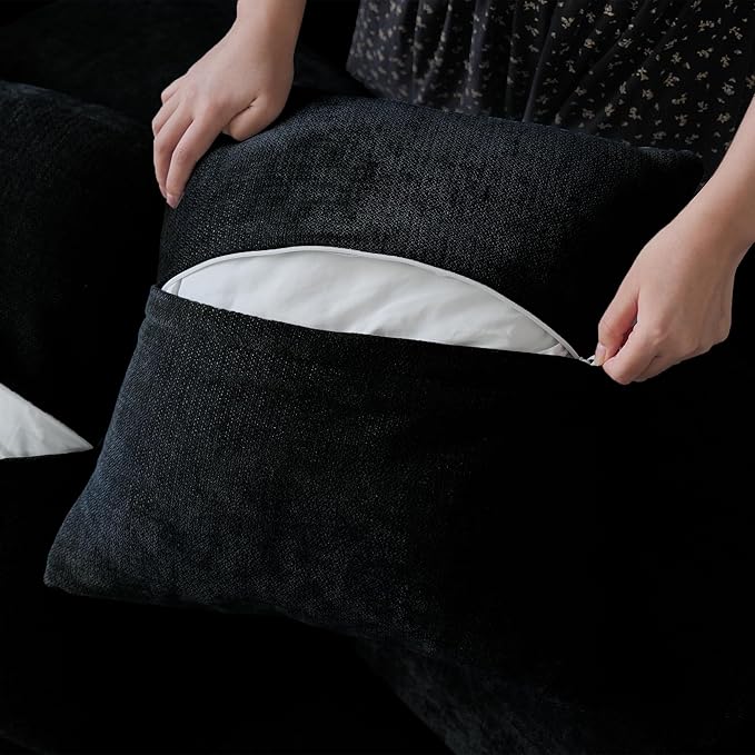 104 Love Seat Couch with Chaise Ottomans Modular Sectional Sofa Cloud Couch with Deep Seats Breathable Linen Fabric Sectional Couches for Living Room/Bedroom/Apartment Simple Assembly Black