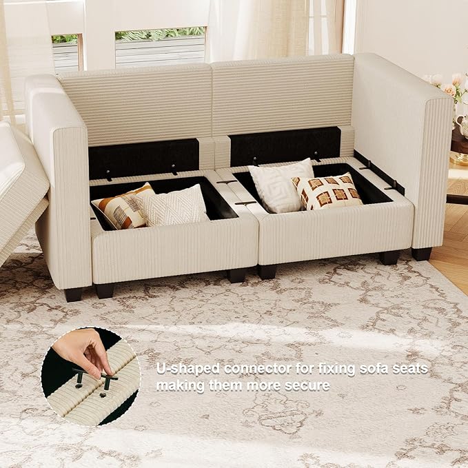 Belffin Corduroy Loveseat Luxury Modular Love Seat with Storage Modern Couch for Living Room Beige