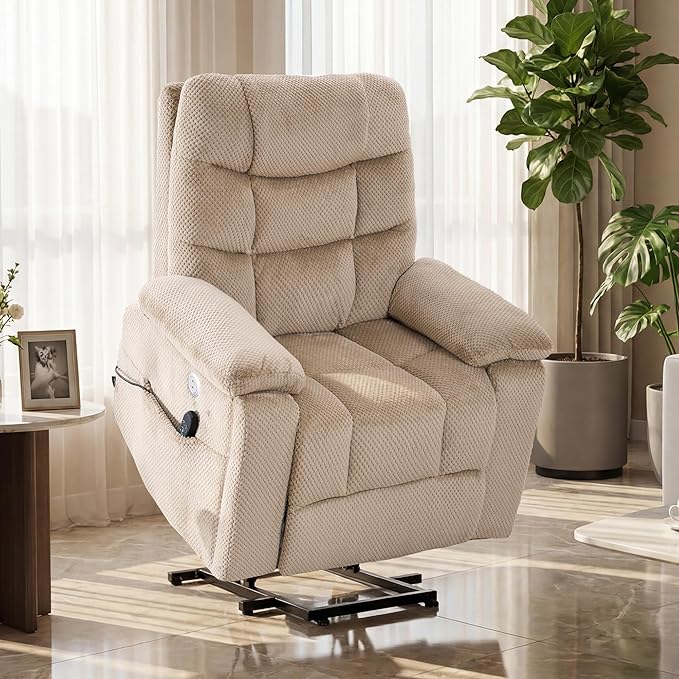 Oversized Power Lift Recliner Dual Motor Elderly Lift Chair with Independent Backrest &amp Footrest Adjustment Hidden Cupholder USB-A/USB-C Charging Ports Lounge Chair for Living Room