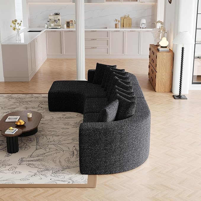 131” Oversized L Shaped Couch Corner Curved Modular Sectional Sofa with 10 Pillows Cloud Chenille Deep Seat No Assembly Required for Living Room Left Chaise Black