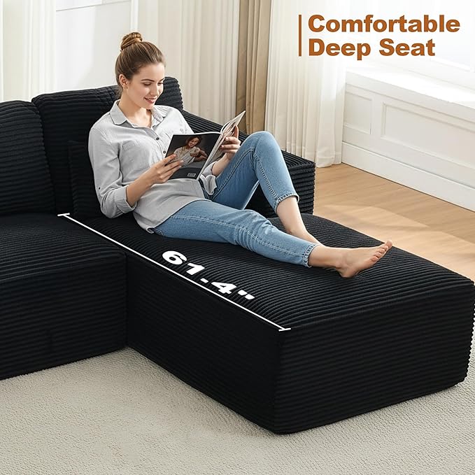 106 Cloud Modular Sectional Sofa Couch with L-Shape ChaiseModern Boneless Sectional Couch with Deep SeatUpholstered Couches for Living Room BedroomNo Assembly RequiredBlack
