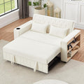 61.4 Pull-out Sofa Bed Convertible Sleeper Sofa Bed with Adjustable Backrest Cup Holders Storage Rack Handy Side Pockets Two Lumbar Pillows Modern Loveseat Sofa for Living Room (Beige/132)