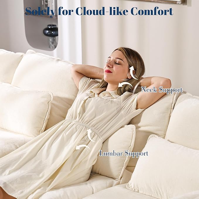 DYHOME l Shaped Sectional Couch with Padded Armrests Modern Modular Sectional Sofa 4 Seat with USB/Type-C Charging Port 27 Inch Deep Seat Chenille Cloud Couch with 6 Pillow for Living Room Bedroom
