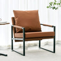 PU Leather Accent Arm Chair Mid Century Modern Upholstered Armchair with Metal Frame Extra Thick Padded Backrest and Seat Cushion Sofa Chairs for Living Room (Brown PU Leather Metal Frame Foam)