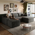 96 U-Shape Boneless Modular Sectional Cloud Couch with Chaise -Modern Comfy Corduroy couches for Living Room-Memory Foam SofaNo Assembly Required(Dark Grey96 Right Facing Chaise+Ottoman)
