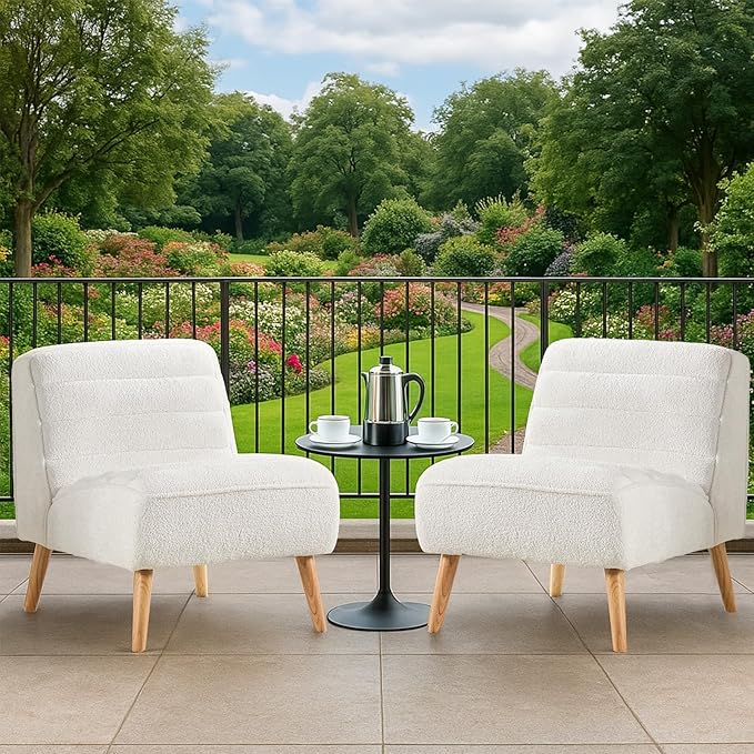 Mlmh &amp Kngwa 24.4 W Mid Century Modern Accent Chair Armless Accent Chairs Comfy Upholstered Reading Chair Chenille Vanity Chair for Living Room Bedroom Ivory