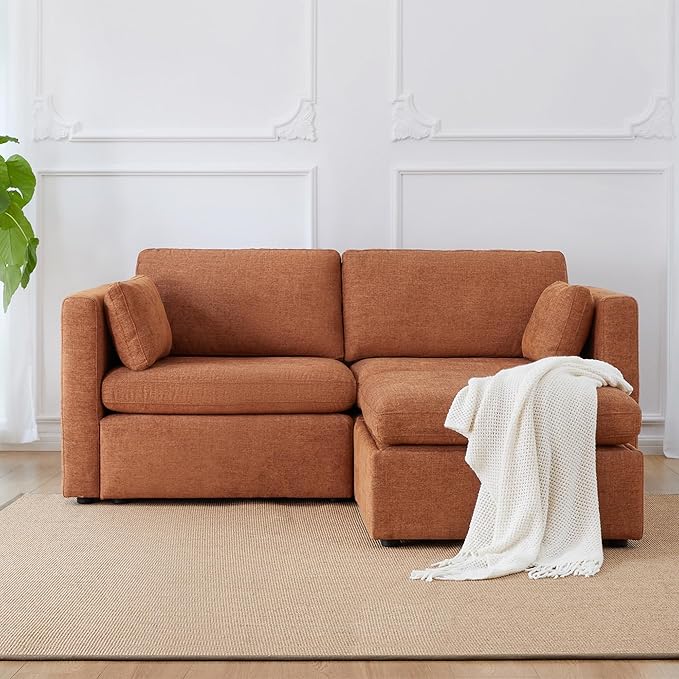 CHITA Modular Sectional Sofa FSC Certified L Shaped Couch with Reversible Chaise Modular Sectional Couch for Small Space 78 inch Width 3 Seat Modular Sofa with Storage Ottoman Terracotta