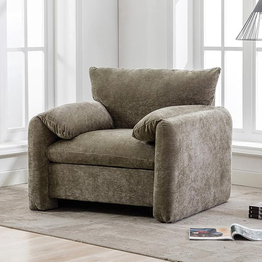 Merax Modern Style Chenille Oversized Armchair Accent Chair Single Sofa Lounge Chair 38.6'' W for Living Room Bedroom Green