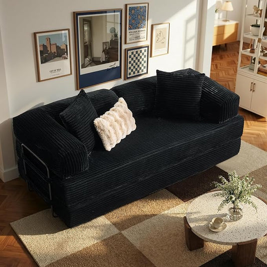 4-in-1 Folding Sofa Bed 78 Oversized Corduroy Sleeper Chair Convertible Loveseat to Floor Bed with Storage Pockets Boneless Design for Living Room Bedroom &amp Small Spaces