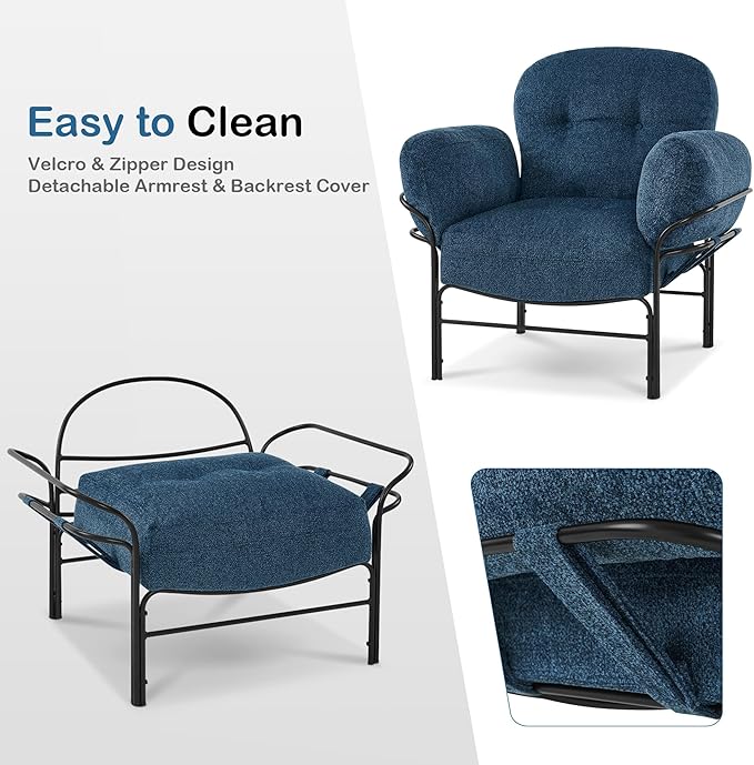 MCombo Modern Accent Chair with Ottoman Chenille Upholstered Leisure Sofa Chair for Small Space Living Room &amp Bedroom 4071 (Blue)
