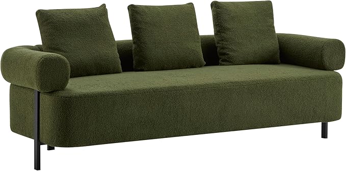 Christopher Knight Home Gilly 78 Modern Boucle Upholstered Sofa with Pillow Oversized Comfy Cloud Couch with Wooden Frame 3-Seater Sofa Couch for Living Room Bedroom Home Office Olive Green