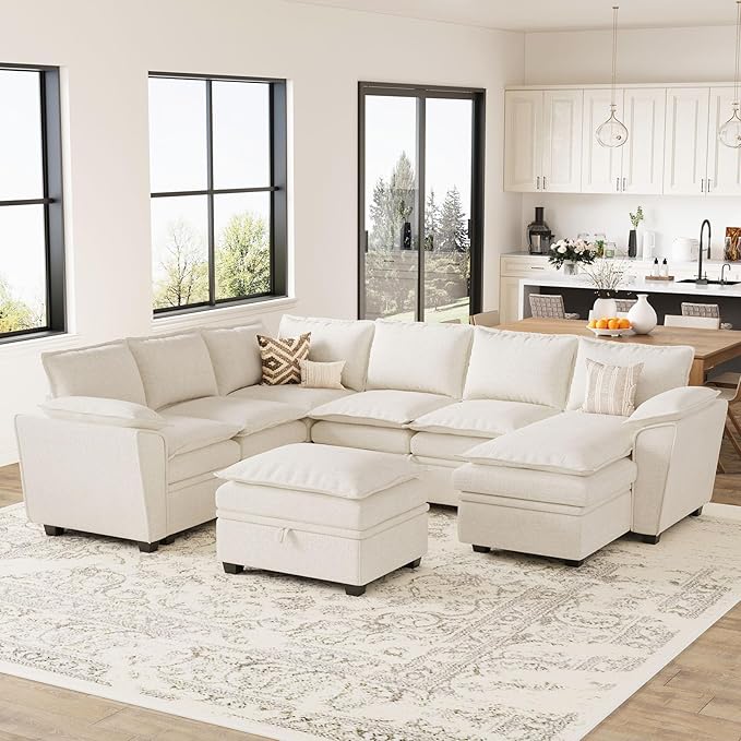 Belffin Ottoman Module Square Storage Ottoman for Chenille Modular Sectional Sleeper Sofa Pullout Couch Beige