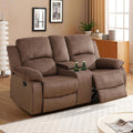 Manual Recliner Loveseat Sofa Reclining Couch with Cup Holders2 Seats Loveseat with Storage Console for Living Room/Office/Lounge/Club/Rv Car（Brown Velvet2 Seater Loveseat）