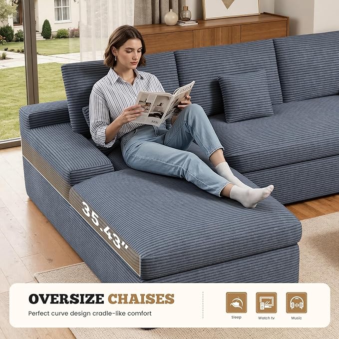 112 Modular Sectional Sofa for Living Room Convertible L-Shape Couch with OttomanCloud Boneless Couch with Layered CushionGary Corduroy