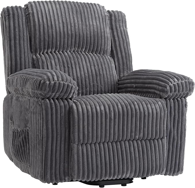 Garvee Corduroy Recliner Chair Manual Recliner Sofa with Handle Pillow Top Arms Thick Padding Side Pocket 330Lbs Capacity Adjustable Recliner for Living Room Bedroom Home Theater Dark Gray