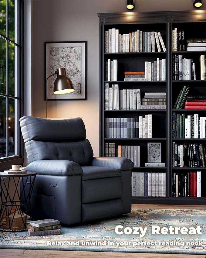 Garvee Manual Recliner PU Leather Living Room Chair Adjustable Reclining Chair Oversized Home Theater with Massage &amp Heat - Gray