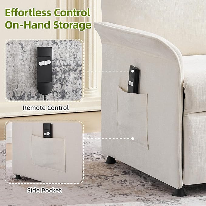 Power Recliner Chair with Remote Control 21 Wide Seat Small Recliners with Side Pocket for Adults Thick Cushions Chair for Living Room &amp Bedroom Beige