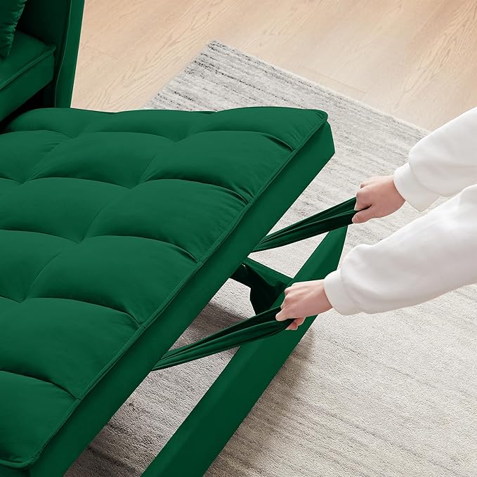 3-in-1 convertible sofa bed double sofa bed with pull-out bed side pockets and adjustable backrest suitable for living rooms apartments and offices velvet fabric recliner sofa bed. (green 53.5)