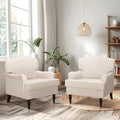 Sophia &amp William Living Room Chair Set of 2 Upholstered Accent Chair with Wood Legs Comfy Linen Fabric Armchair Off-White