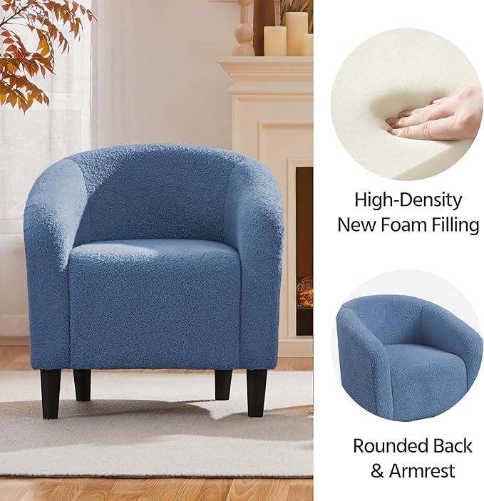 Yaheetech Accent Barrel Chair Boucle Fabric Club Chair Furry Sherpa Elegant Armchair with Cozy Soft Padded Suitable for Living Room Bedroom Reception Room Office Blue