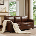 79” Leather Sofa Couch with Storage Mid Century Modern Rolled Arm Couches for Living Room Furniture Nailhead Trim Dark Brown
