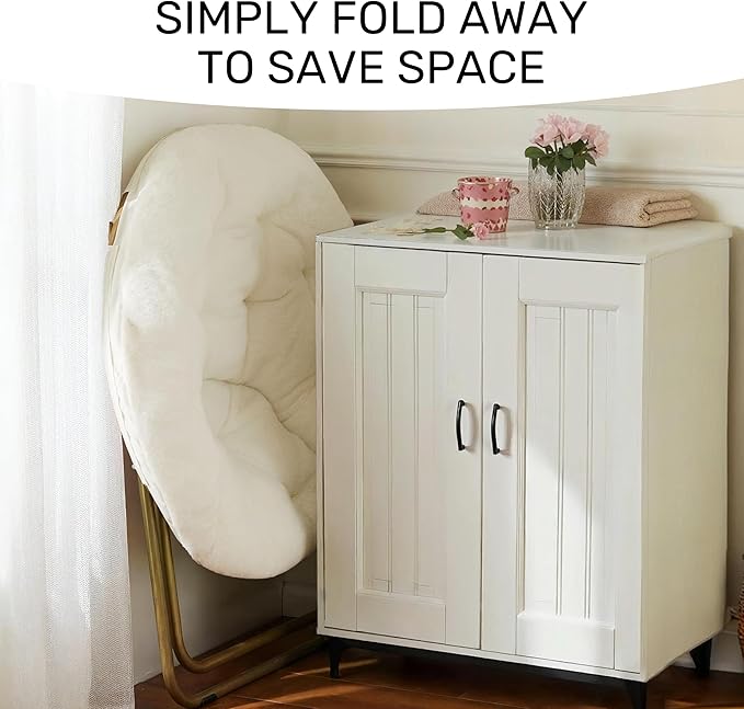 HealSmart Saucer Chair Comfy Faux Fur Chair for Bedroom Saucer Chairs for Adults Teens Round Shaped Moon Chair with Foldable Metal Frame White