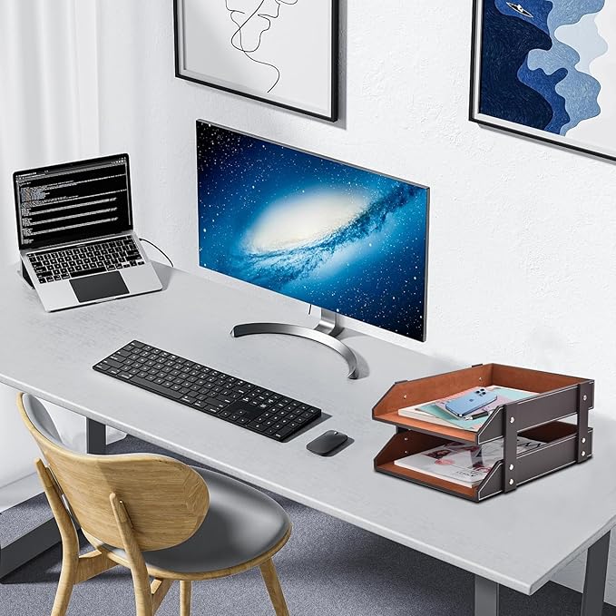Leather Desk Organizer2-Tier Stackable Letter Tray HolderOffice Supplies Desktop Storage Box for DocumentStationeryMagazinesNewspapersLetters and Other Home Office Paper SundriesCoffee