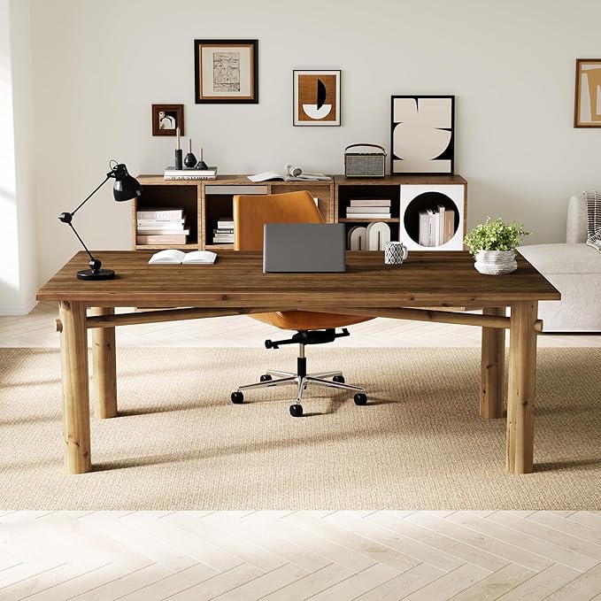 Solid Wood Home Office Desk 62.99 Large Farmhouse Executive Desk Computer Table for Office Conference Room Study Room (Brown)
