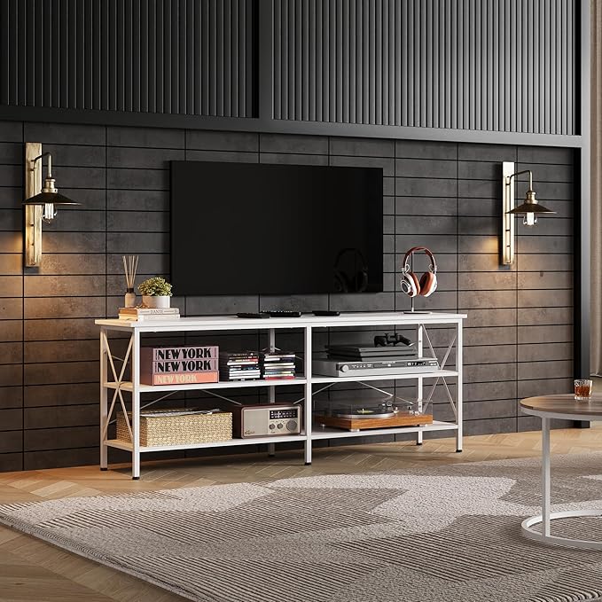 WLIVE TV Stand up to 70 Inch TV 63 Entertainment Center TV Media Console with 3-Tier Storage Shelves for Living Room and Bedroom White
