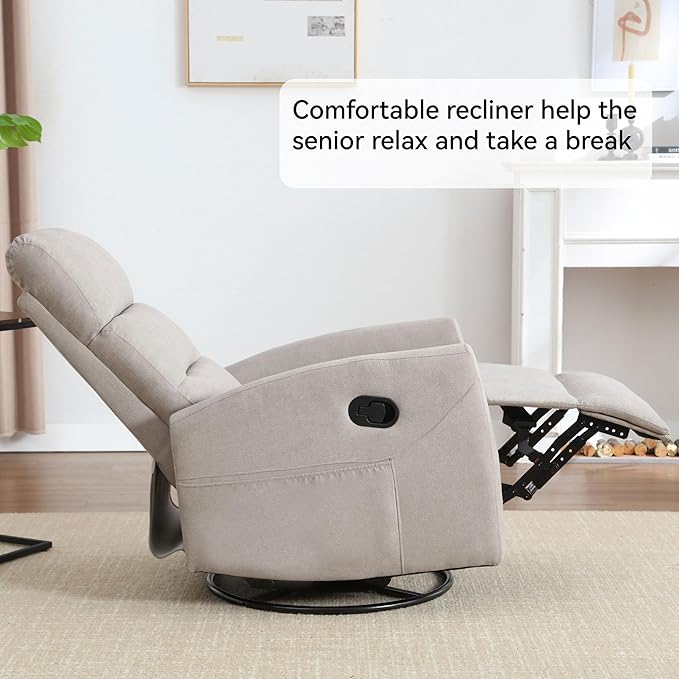 Slim Swivel Rocking Chair Recliners with PocketsLazy Boy Recliners for for AdultsSmall Recliner Chair for Small Spaces Manual Reclining Chairs for Living Room Bedroom Adjustable Backrest (Grey2)