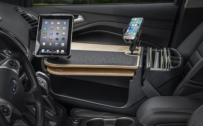 AutoExec AE-GMCD-PI-PM-TAB-11M GripMaster Car Desk for Your Vehicle Workstation and Mobile Office Natural with 400 watt Power Inverter Phone Mount and Tablet Mount