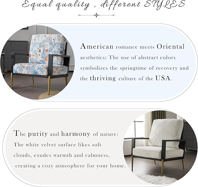 Harper &amp Bright Designs Floral Accent Chair Velvet Lounge Arm Chair with Solid Wood Frame Upholstered Living Room Chairs with Metal Legs for Reading Chair for Balcony Living Room and Bedroom B