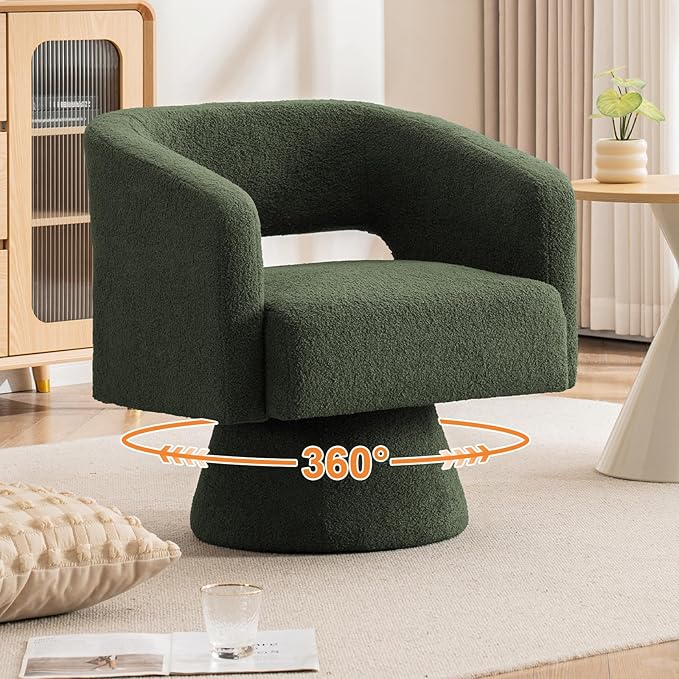 ClinQ Swivel Barrel Accent Chair Oversized Teddy Upholstered Round Swivel Chairs Set of 4 Modern Luxury 360° Living Room Vanity Chair for Bedroom Office&ampLiving Room Green