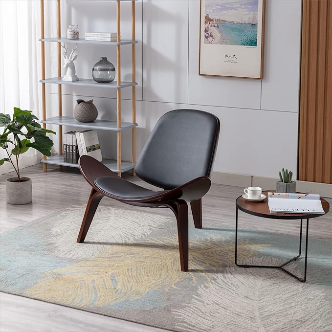 Medieval Modern Chair Shell Leisure Chair Artificial Leather Tripod Classic Design Chair Suitable for Reading Chair in Living Room Bedroom Study and OfficeSet of 1